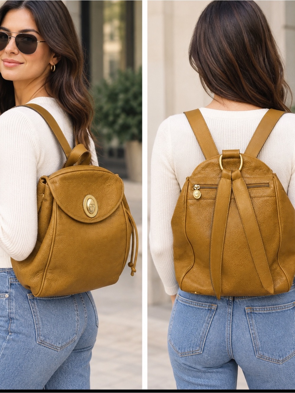 Dior Large Cognac Textured Leather Backpack